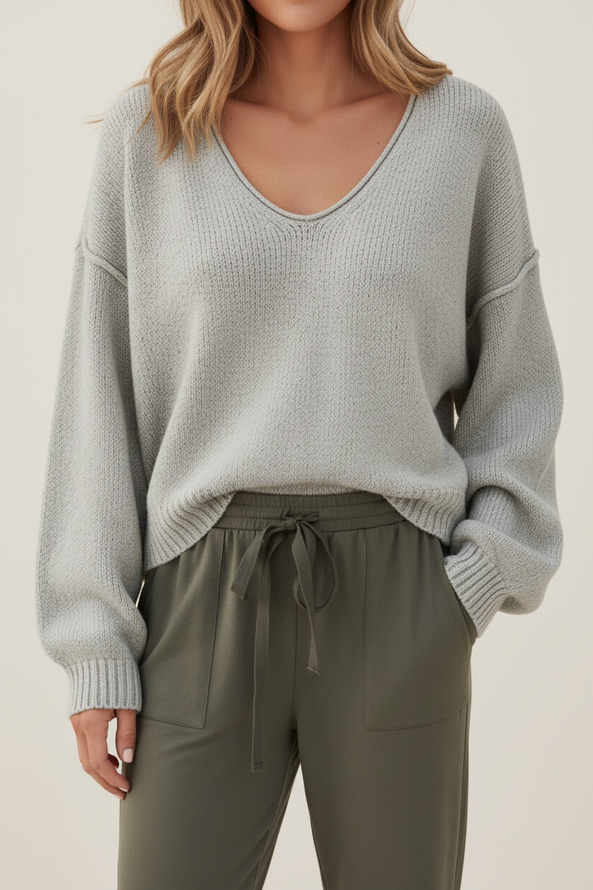 Relaxed V-Neck Knit Sweater