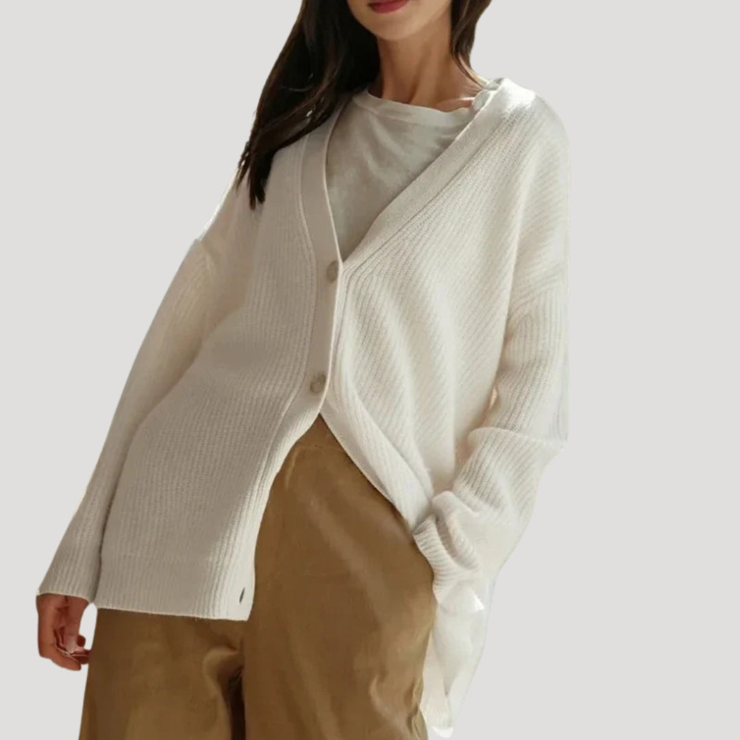 Oversized Ribbed V-Neck Cardigan