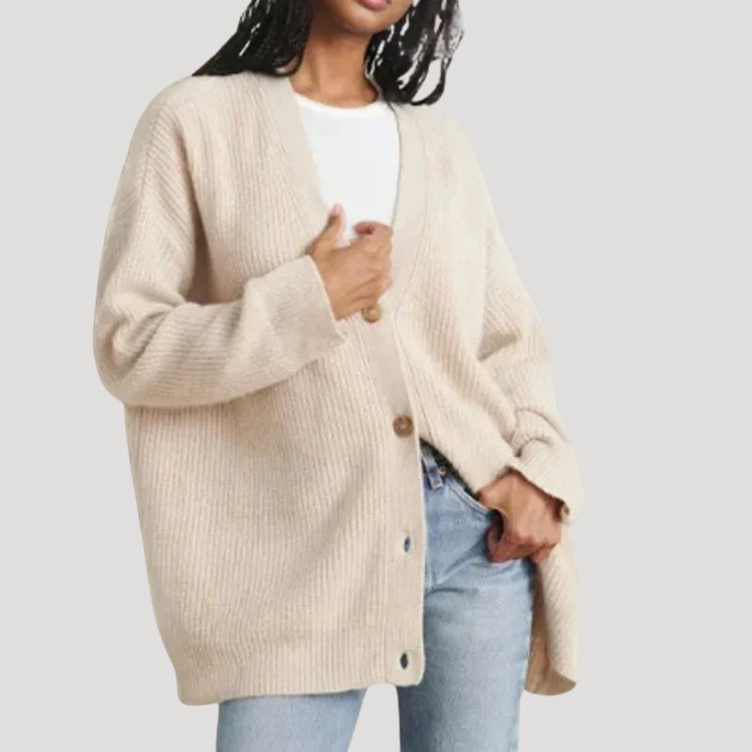 Oversized Ribbed V-Neck Cardigan