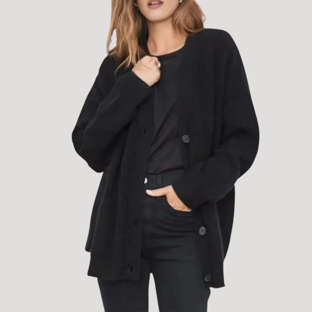 Oversized Ribbed V-Neck Cardigan
