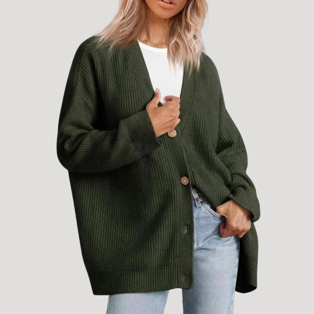 Oversized Ribbed V-Neck Cardigan
