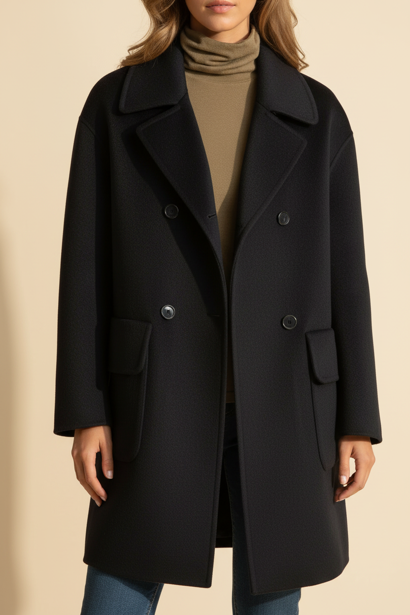 Double Breasted Wool Knee Length Coat