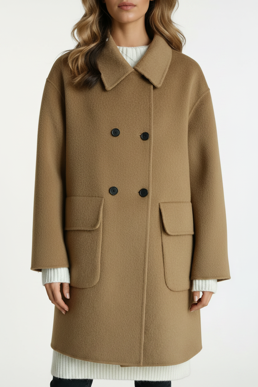 Double Breasted Wool Knee Length Coat