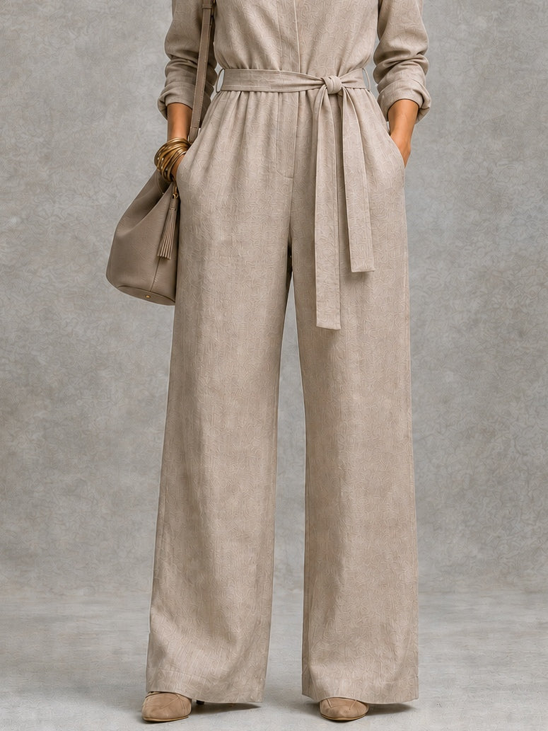 Belted Wide Leg Tailored Jumpsuit