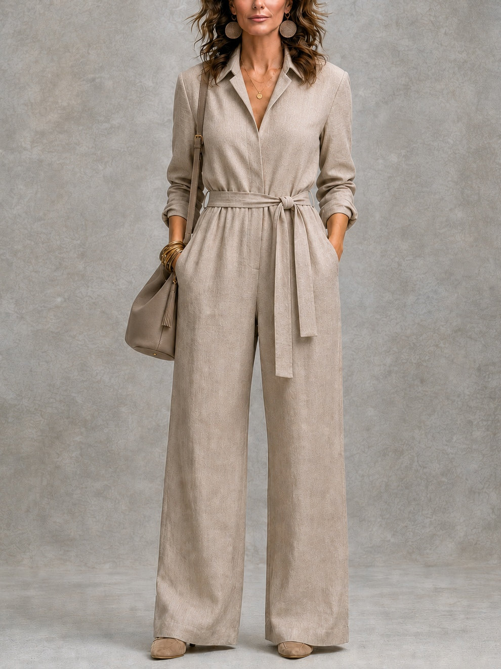 Belted Wide Leg Tailored Jumpsuit