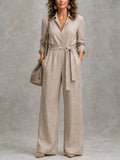 Belted Wide Leg Tailored Jumpsuit