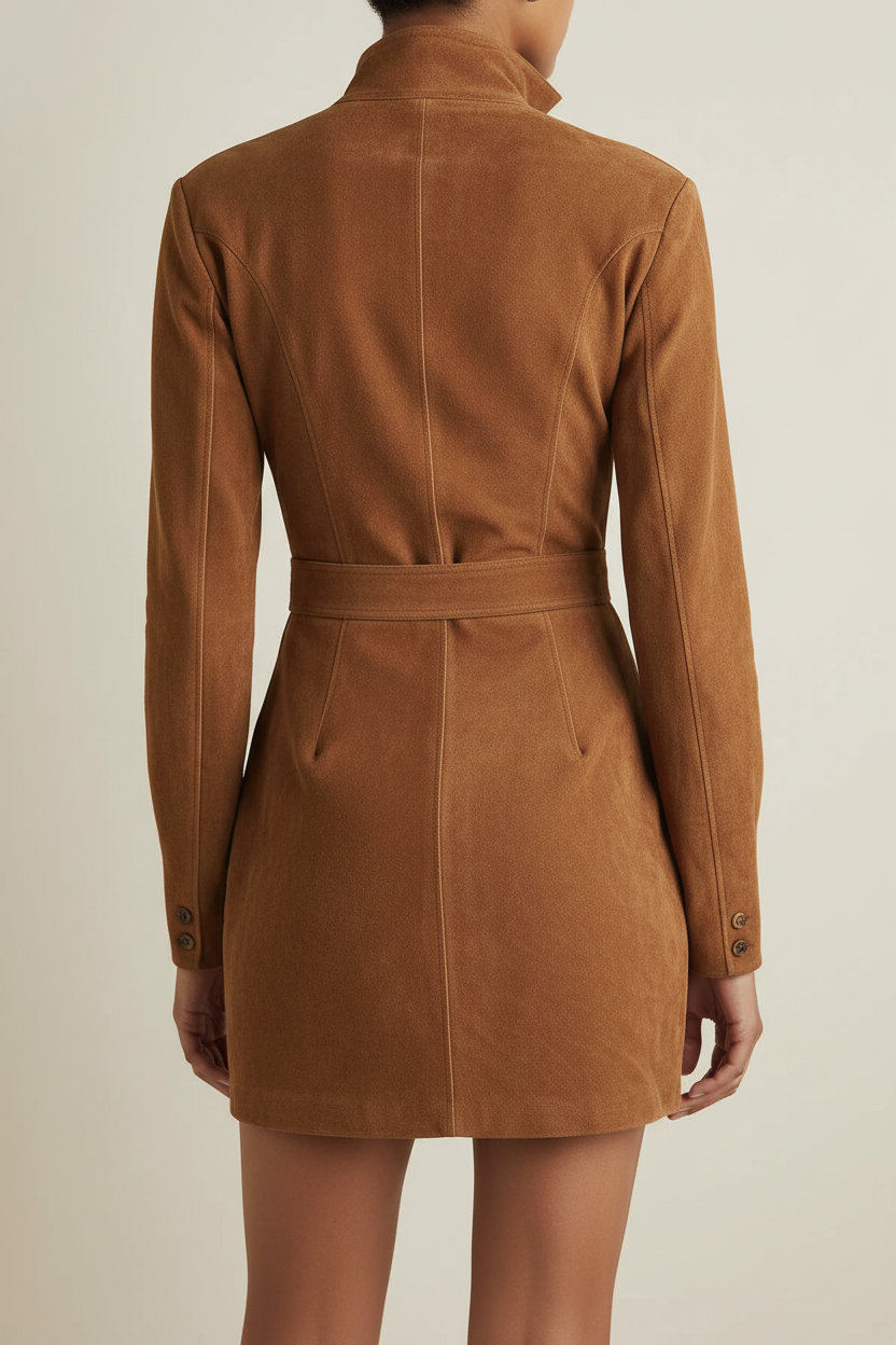 Suede Zip Long Sleeve Mini Dress