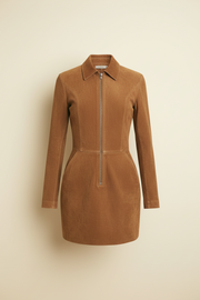 Suede Zip Long Sleeve Mini Dress