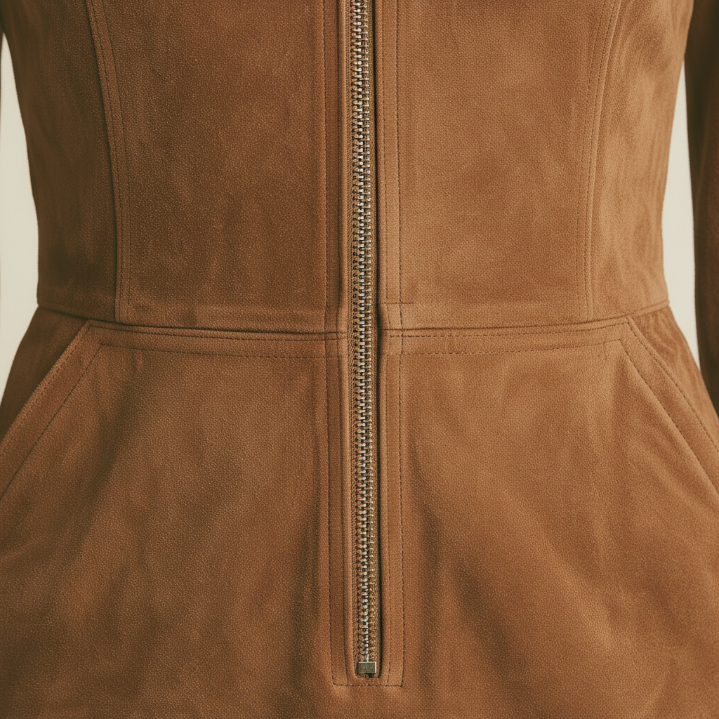 Suede Zip Long Sleeve Mini Dress