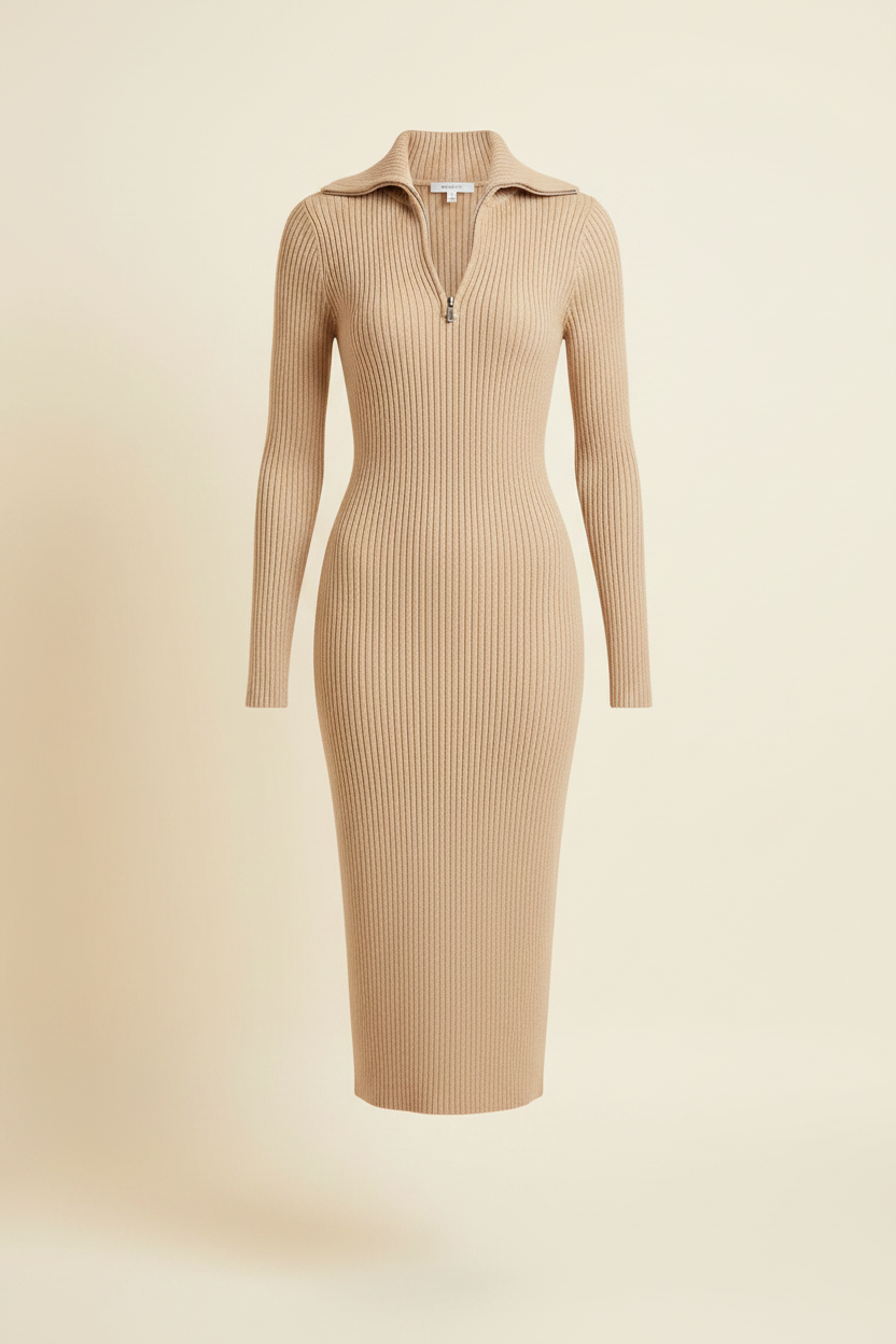 Belted V-Neck Knit Midi Dress