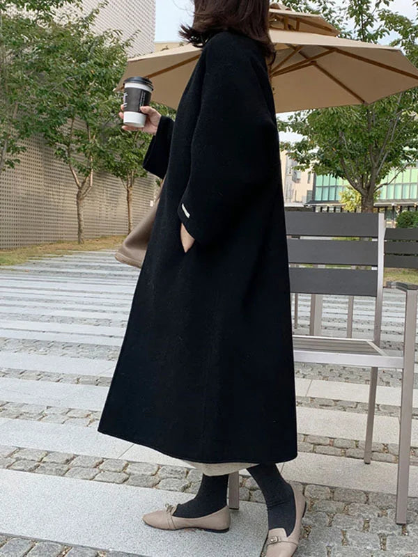 Women's Longline Wool-Blend Coat Open Front Relaxed Fit