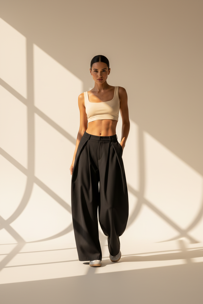 High Waisted Wide Leg Trousers