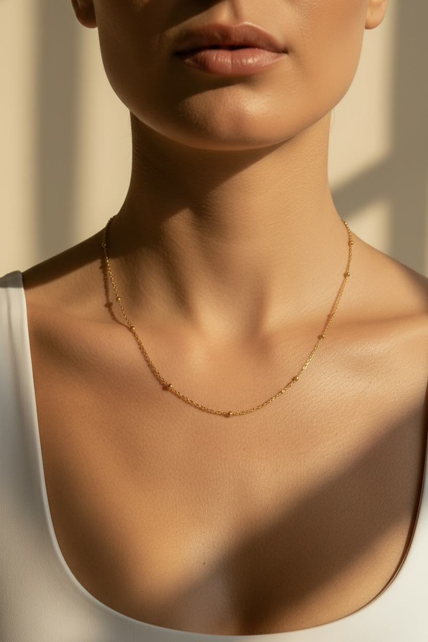 Beaded Chain Necklace | Gold-Plated
