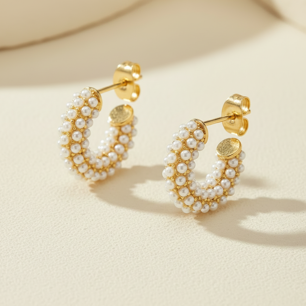 Pearl Cluster Hoop Earrings | Gold-Plated | Ivory Nova