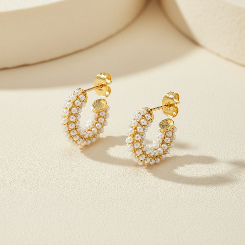 Pearl Cluster Hoop Earrings | Gold-Plated | Ivory Nova