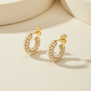 Pearl Cluster Hoop Earrings | Gold-Plated