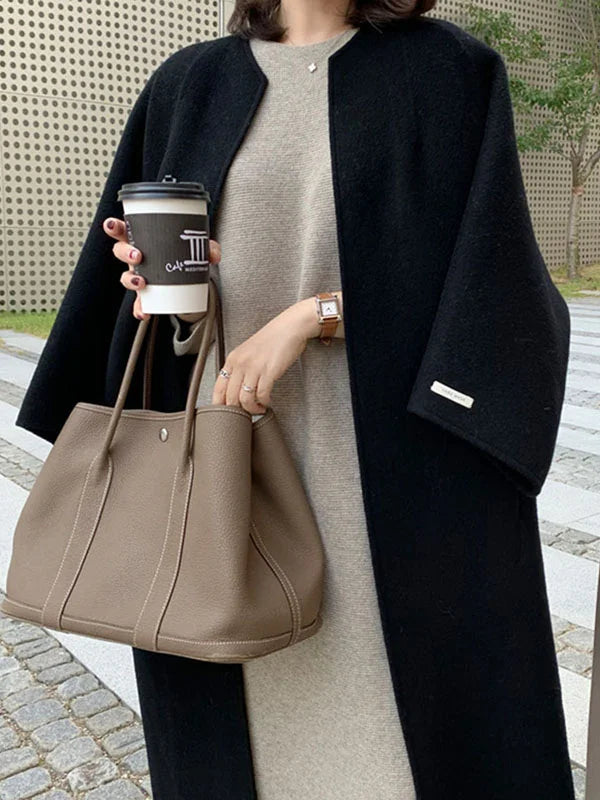Women's Longline Wool-Blend Coat Open Front Relaxed Fit