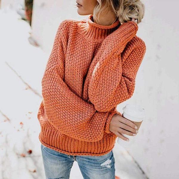 Textured High Neck Knit Sweater