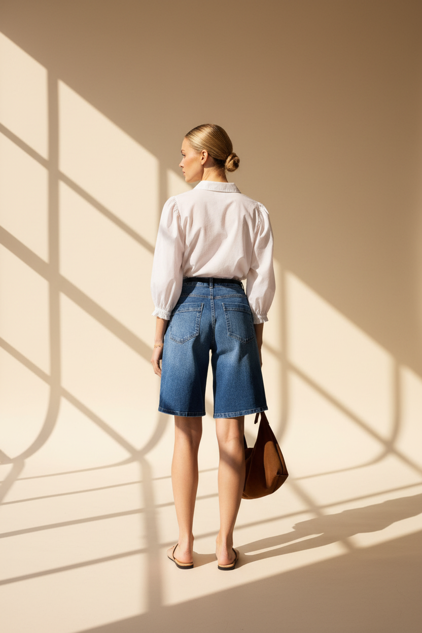 High Waisted Bermuda Denim Shorts