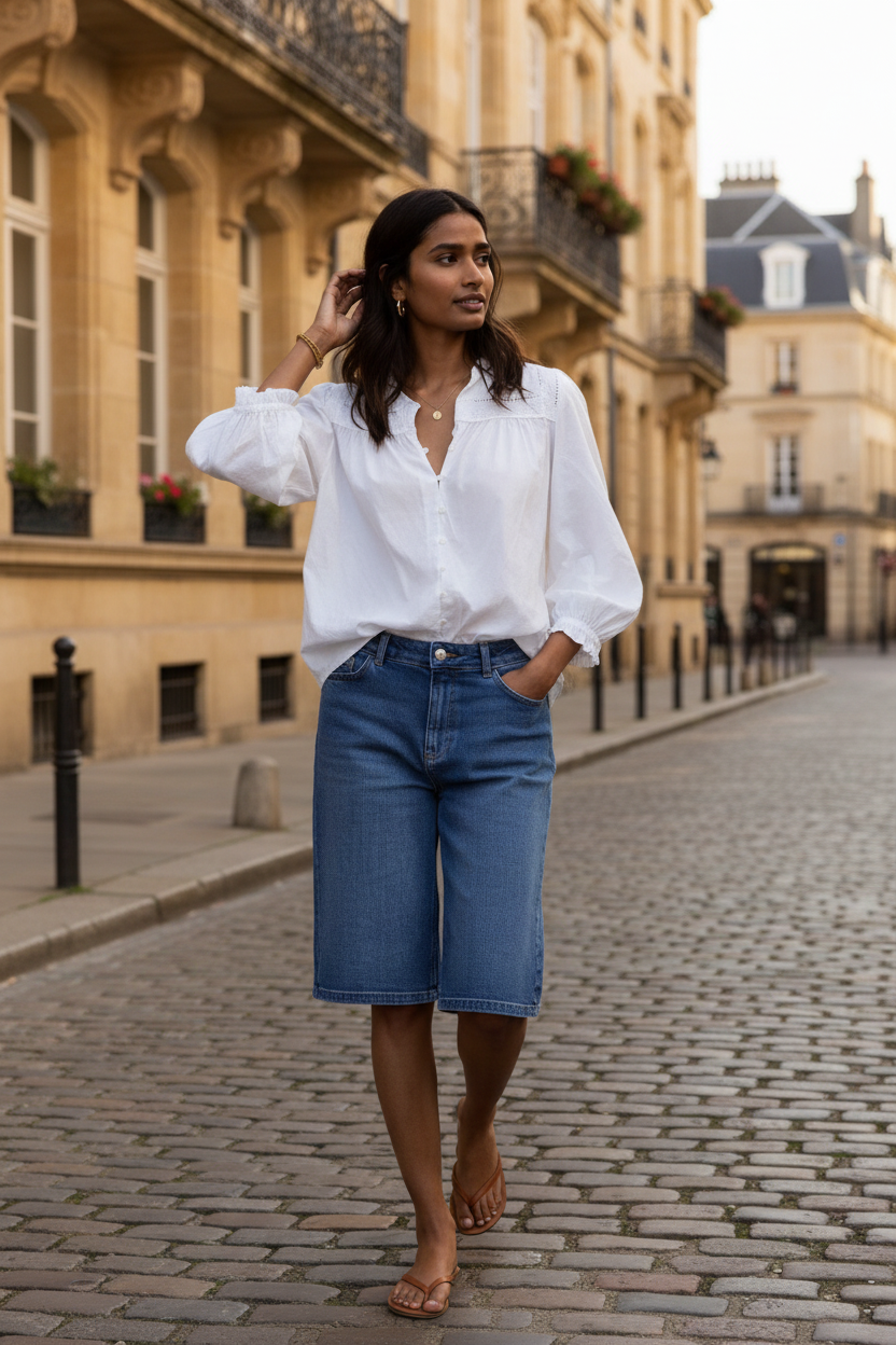 High Waisted Bermuda Denim Shorts