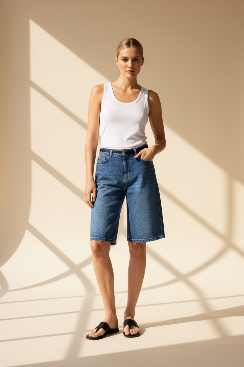 High Waisted Bermuda Denim Shorts