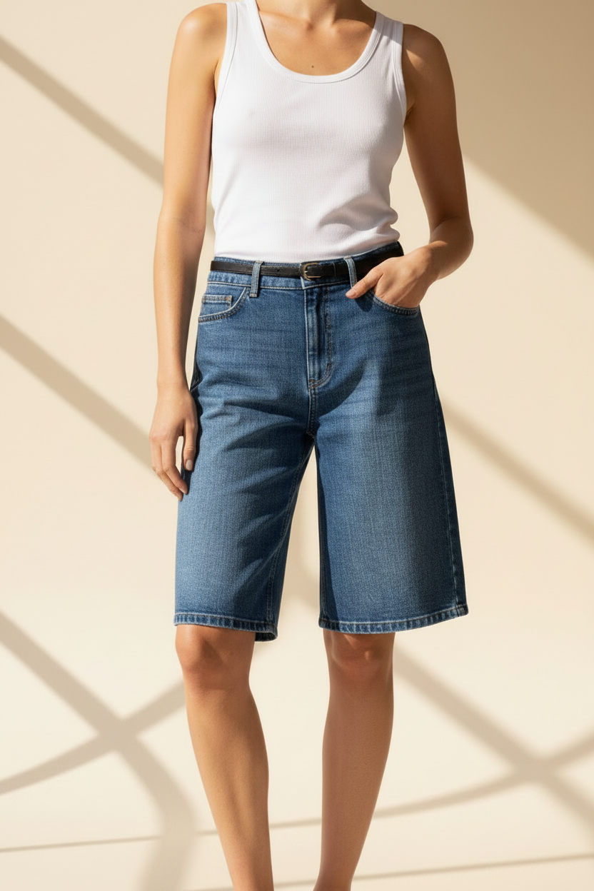 High Waisted Bermuda Denim Shorts