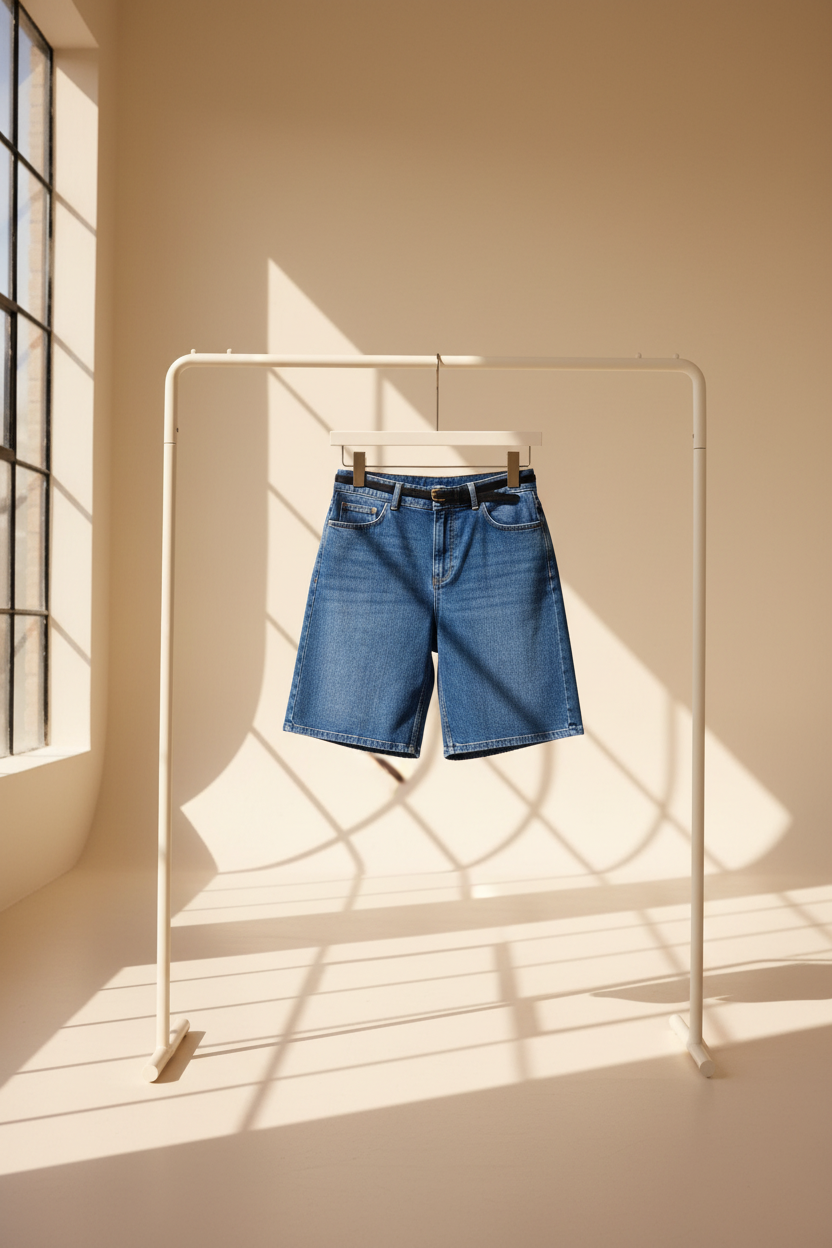 High Waisted Bermuda Denim Shorts