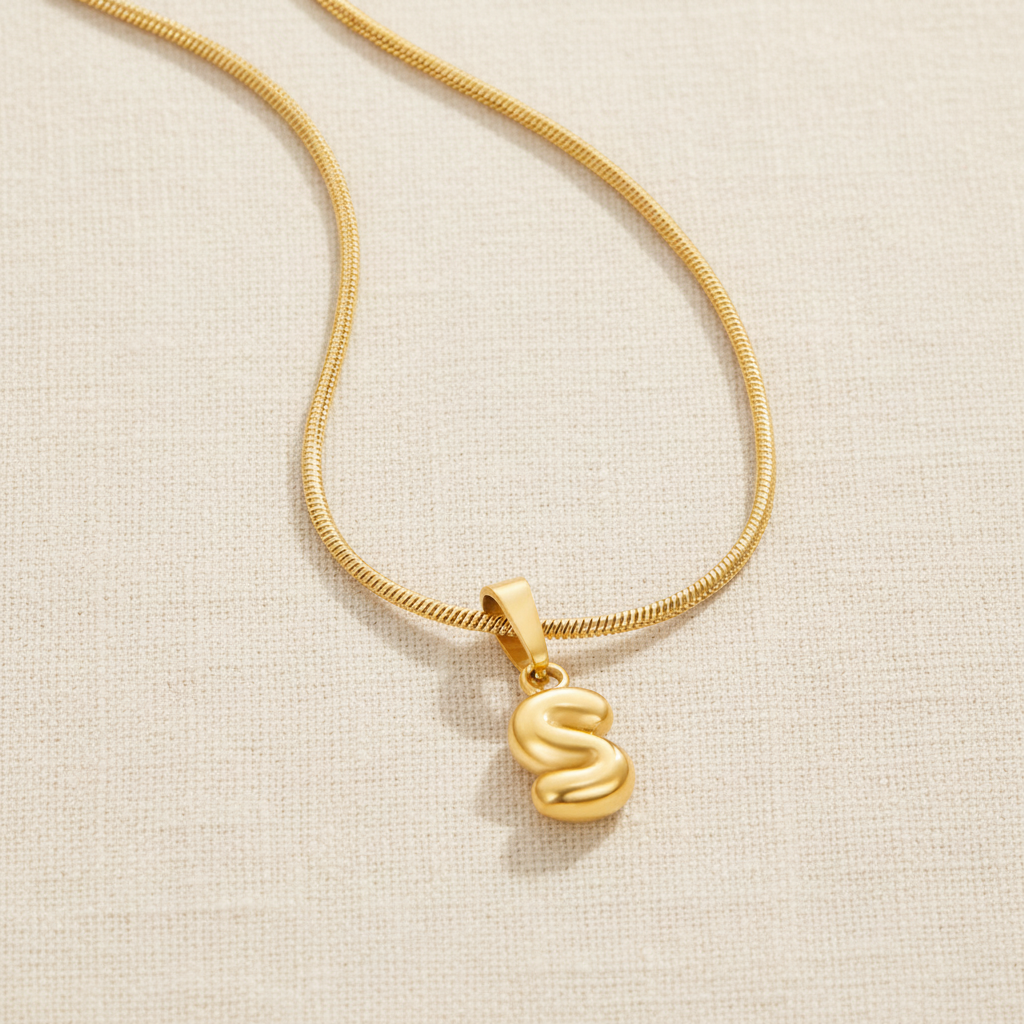 Gold Initial Bubble Letter Necklace