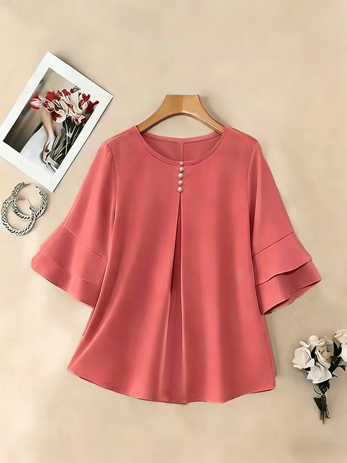 Softly Draped Ruffle-Sleeve Blouse