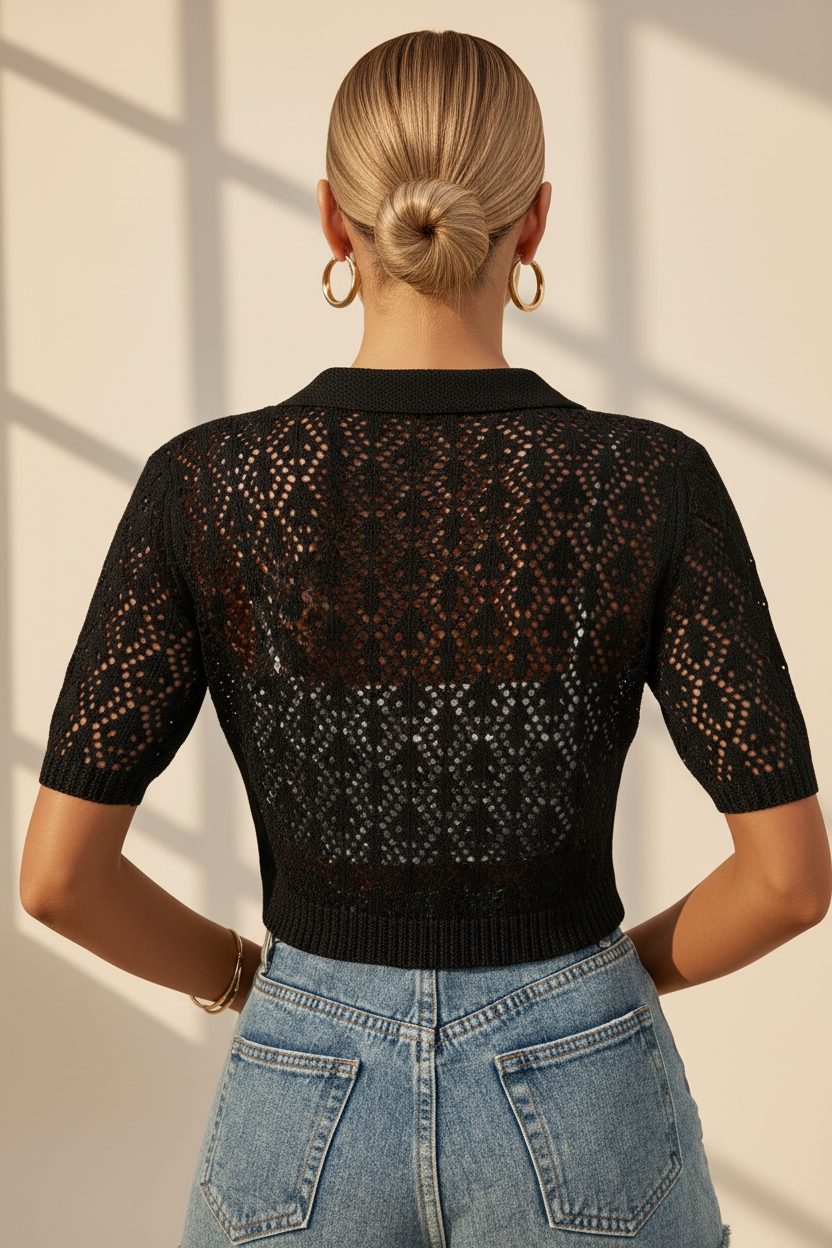 Cropped Crochet Knit Cardigan