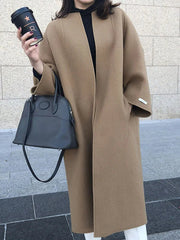 Women's Longline Wool-Blend Coat Open Front Relaxed Fit