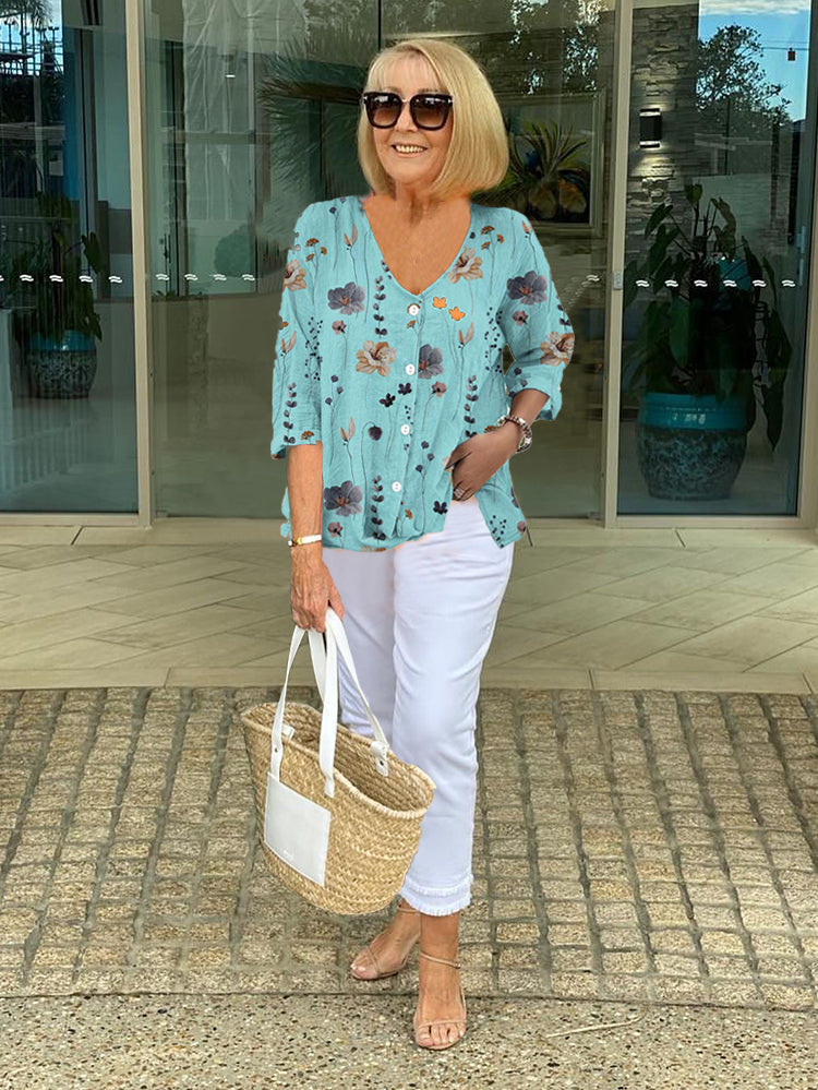Elegant Floral Round Neck Blouse