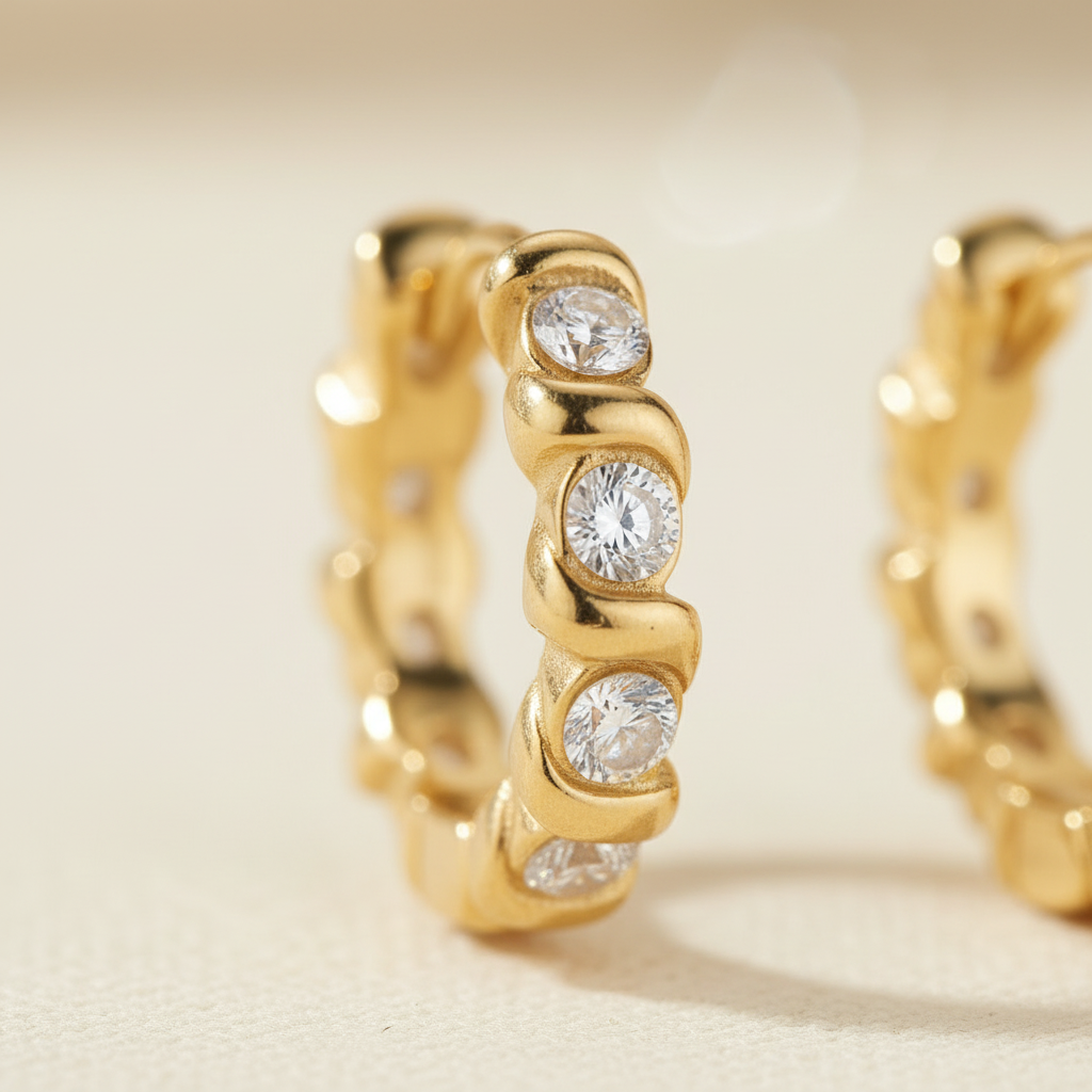 Pavé Hoop Earrings | Gold-Plated | Ivory Nova