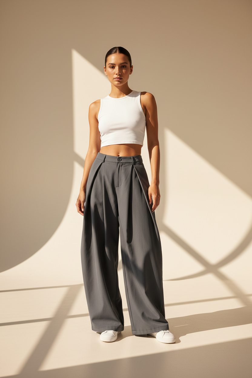 High Waisted Wide Leg Trousers