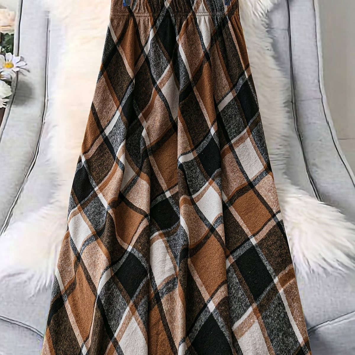 Flowing Checked Plaid A-Line Skirt