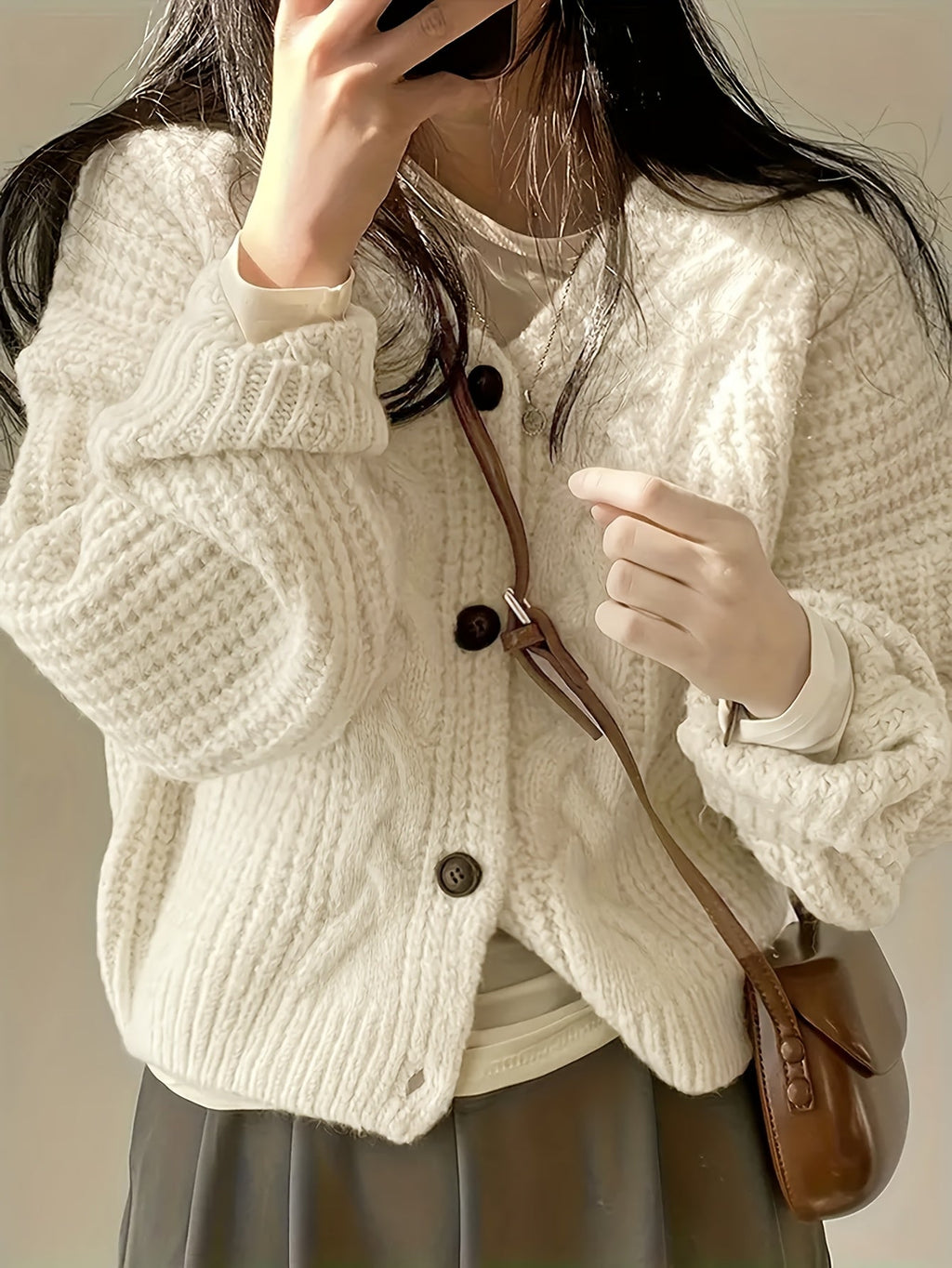 Chunky Cable Knit Button Cardigan