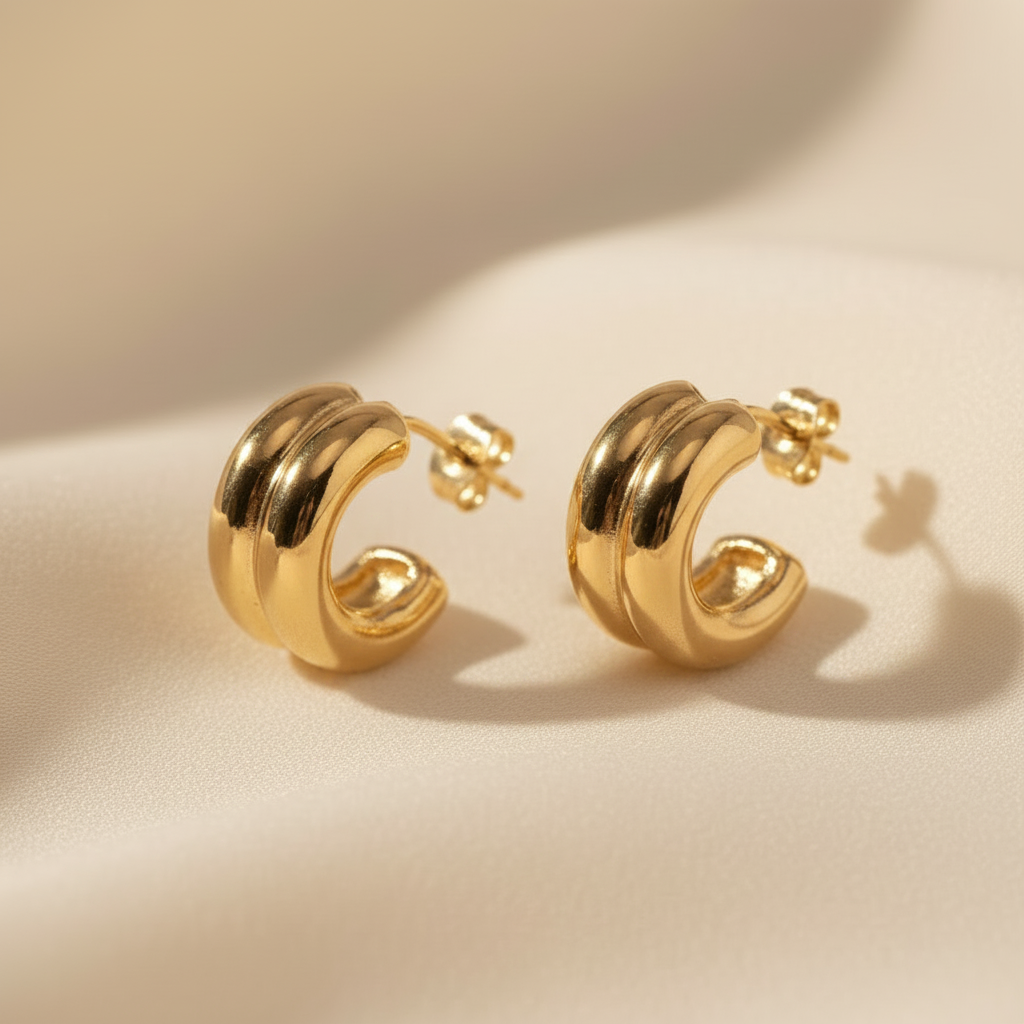 Chunky Huggie Earrings | Gold-Plated | Ivory Nova
