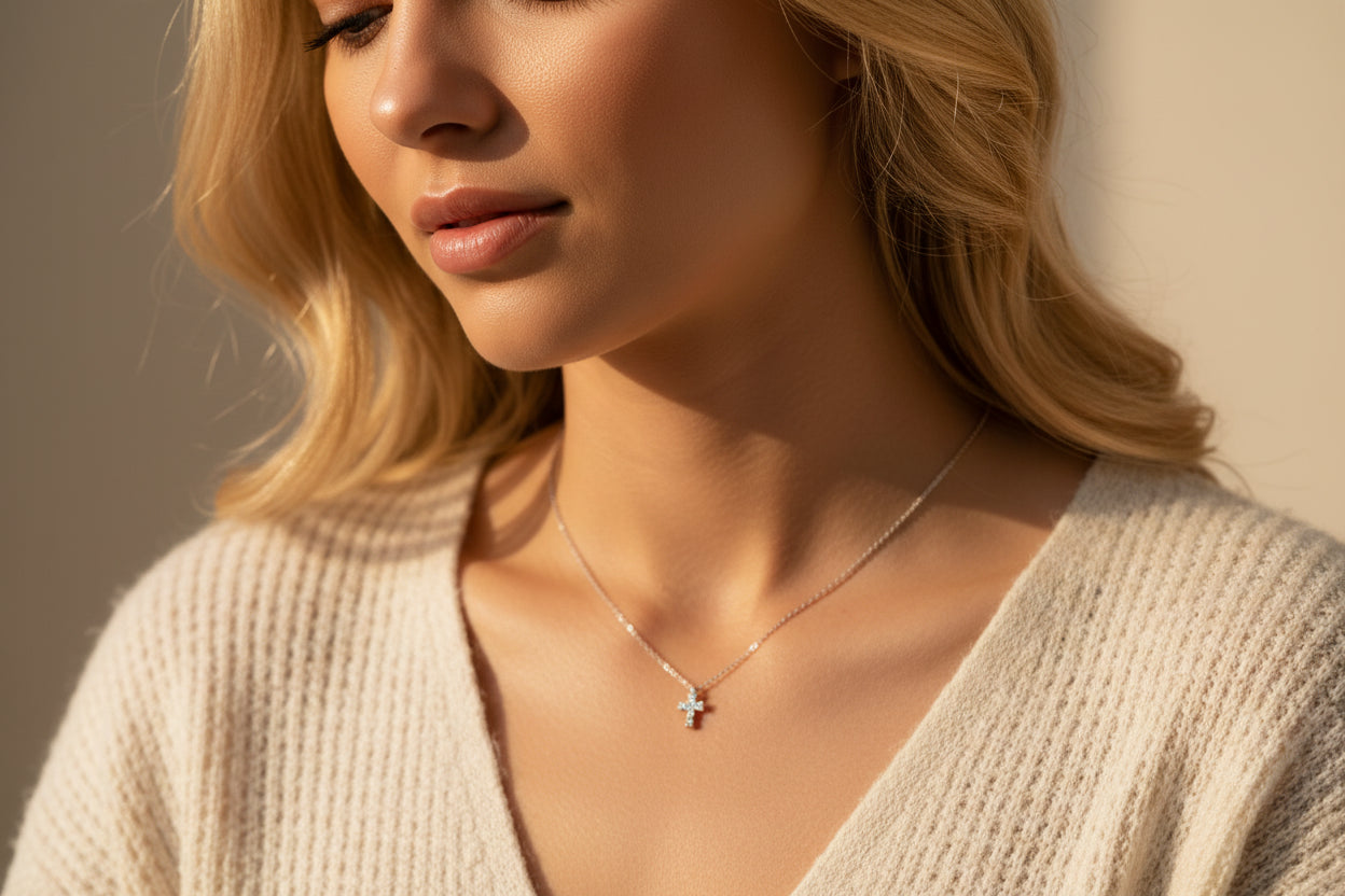 Cross Pendant Necklace Silver | Ivory Nova