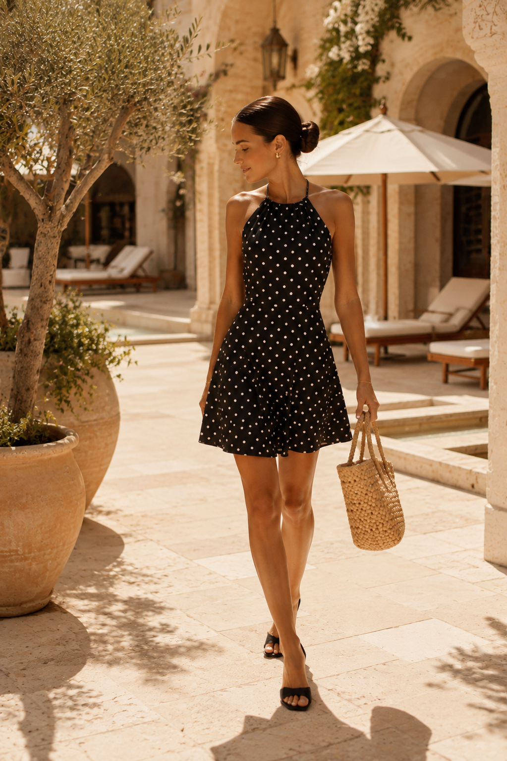 Polka Dot Halter Neck Mini Dress