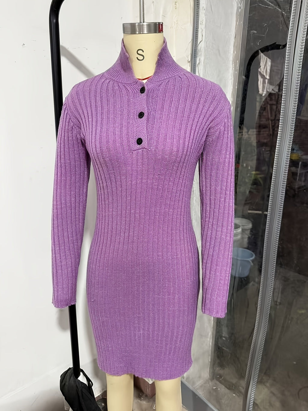 Ribbed V-Neck Knit Midi Dress
