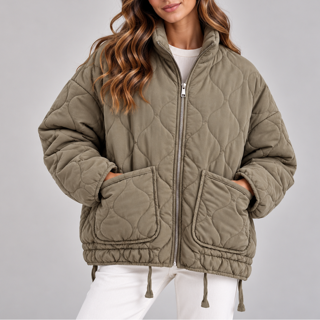 Women's Oversized Quilted Puffer Jacket | High Neck Zip Up Coat