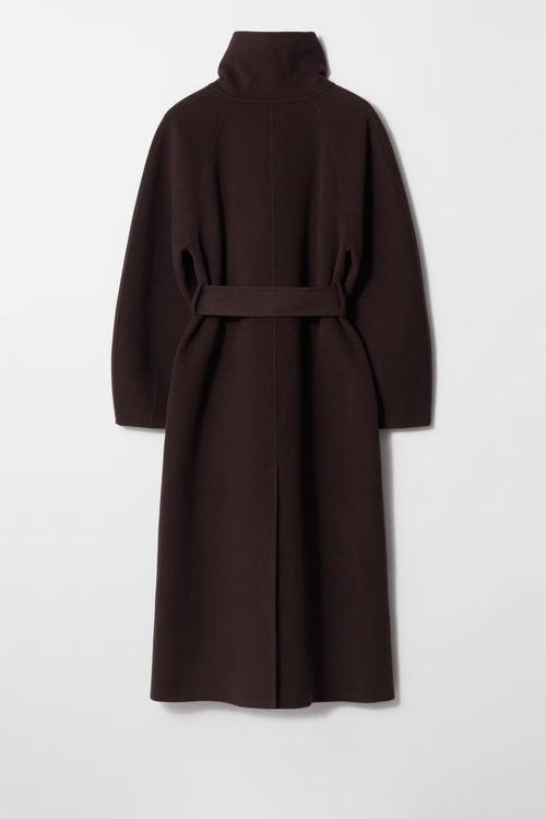 Belted High Collar Long Coat