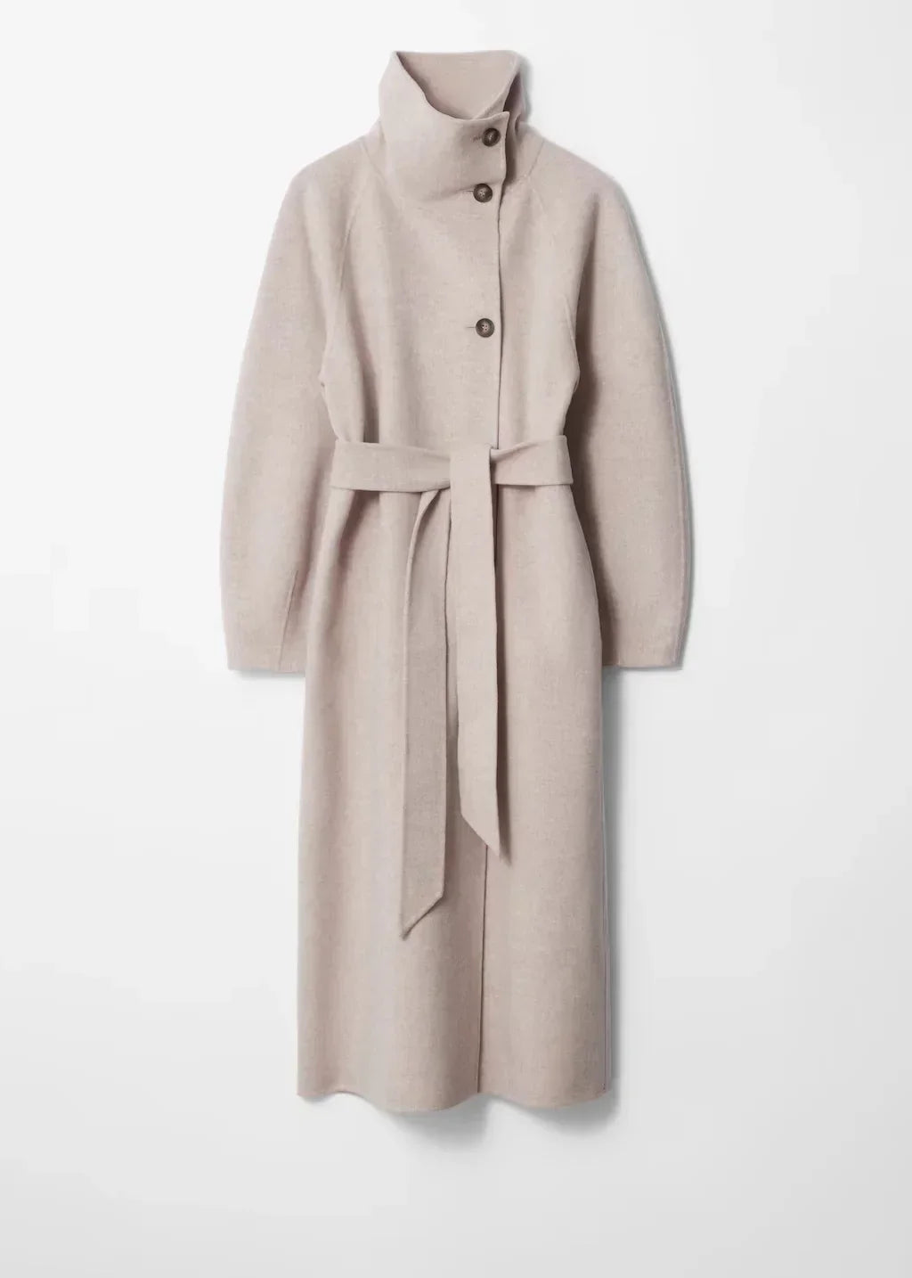 Belted High Collar Long Coat
