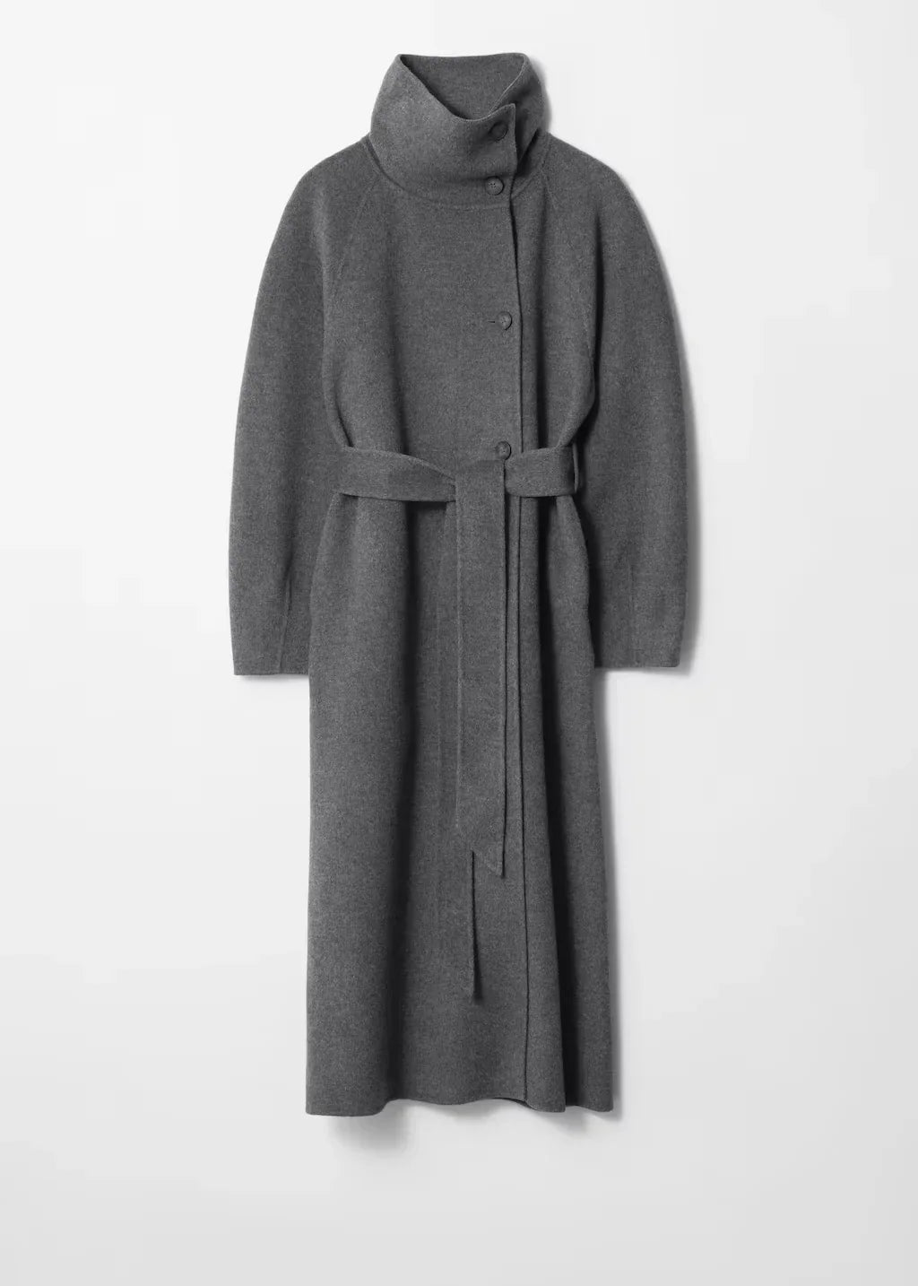 Belted High Collar Long Coat