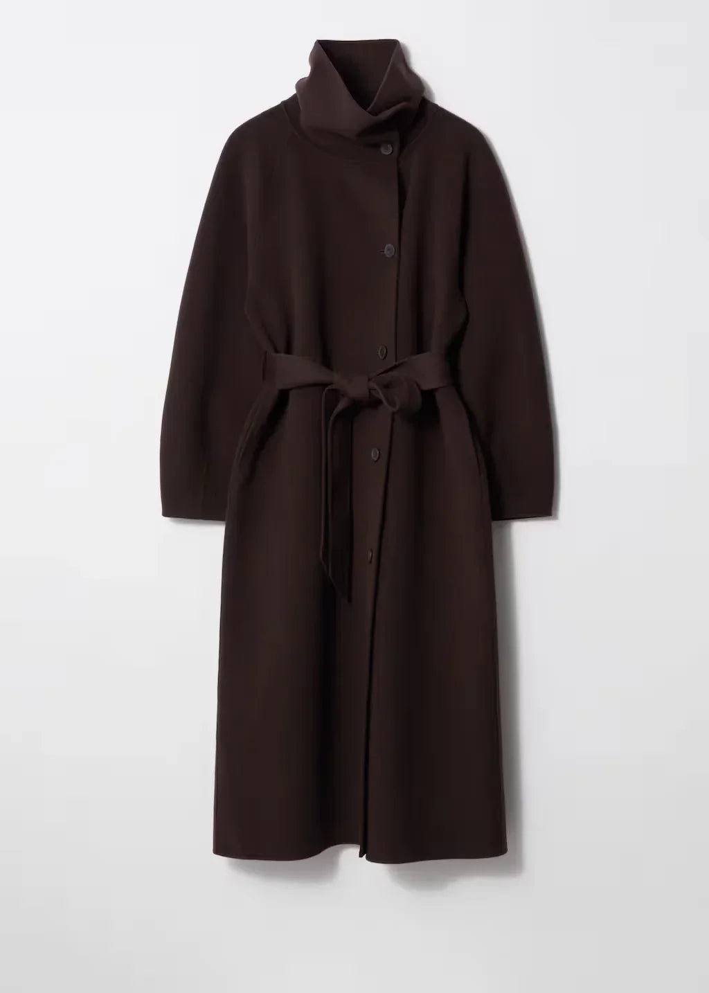 Belted High Collar Long Coat