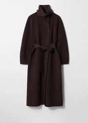 Belted High Collar Long Coat