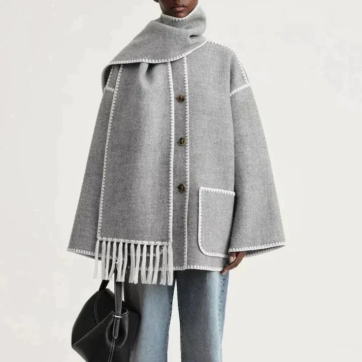Women's Oversized Scarf Jacket with Fringe Detail