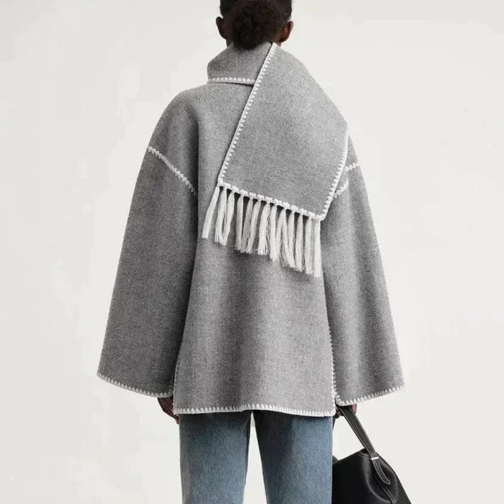 Women's Oversized Scarf Jacket with Fringe Detail