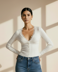 Lace V-Neck Long Sleeve Top