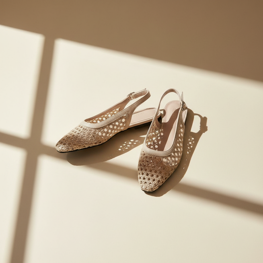 Woven Slingback Flats Square Toe Buckle Strap